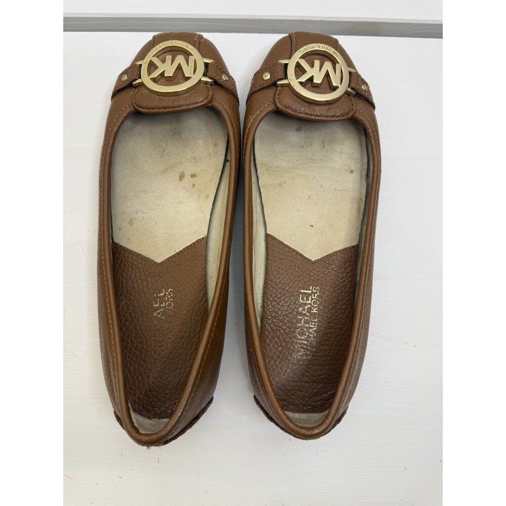Michael Kors Brown Leather Moccasin Flats Loafers Shoes Women’s Size 6 Gold Logo